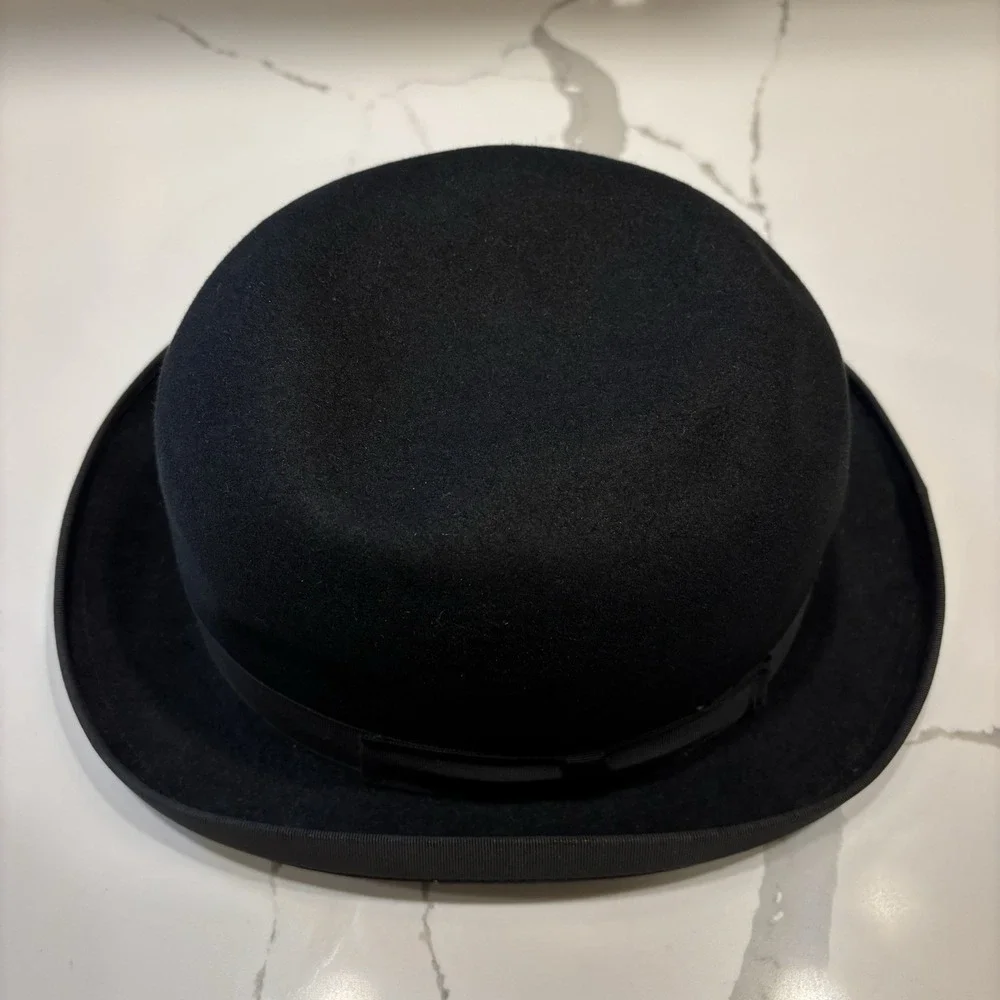 Vintage Adam Hats Black Fur Felt Derby Bowler Premier Aqua Shed‎ Hat Men's M USA